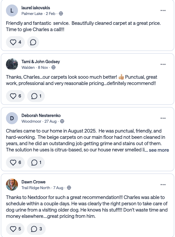 Nextdoor recommendations - Palmer Lake, Walden, Woodmoor, Trail Ridge North neighbors