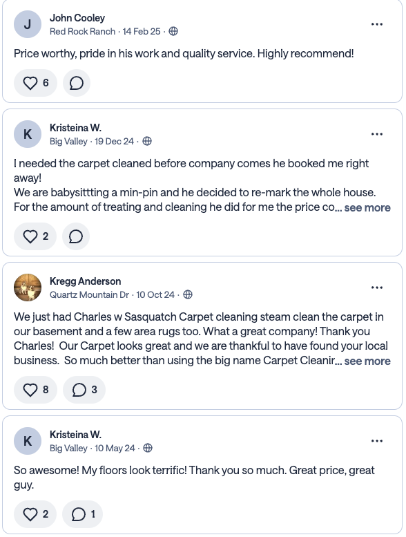 Nextdoor recommendations - Red Rock Ranch, Big Valley, Quartz Mountain Drive neighbors