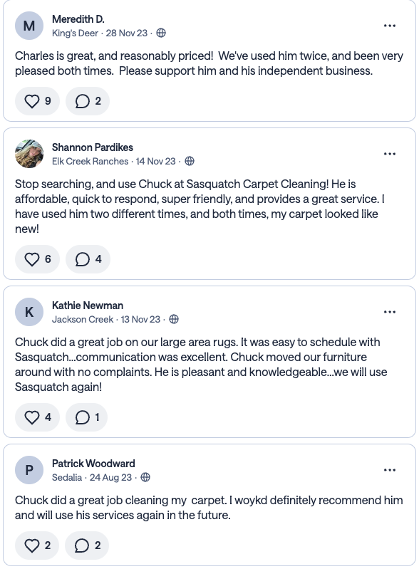 Nextdoor recommendations - King's Deer, Elk Creek Ranches, Jackson Creek, Sedalia neighbors