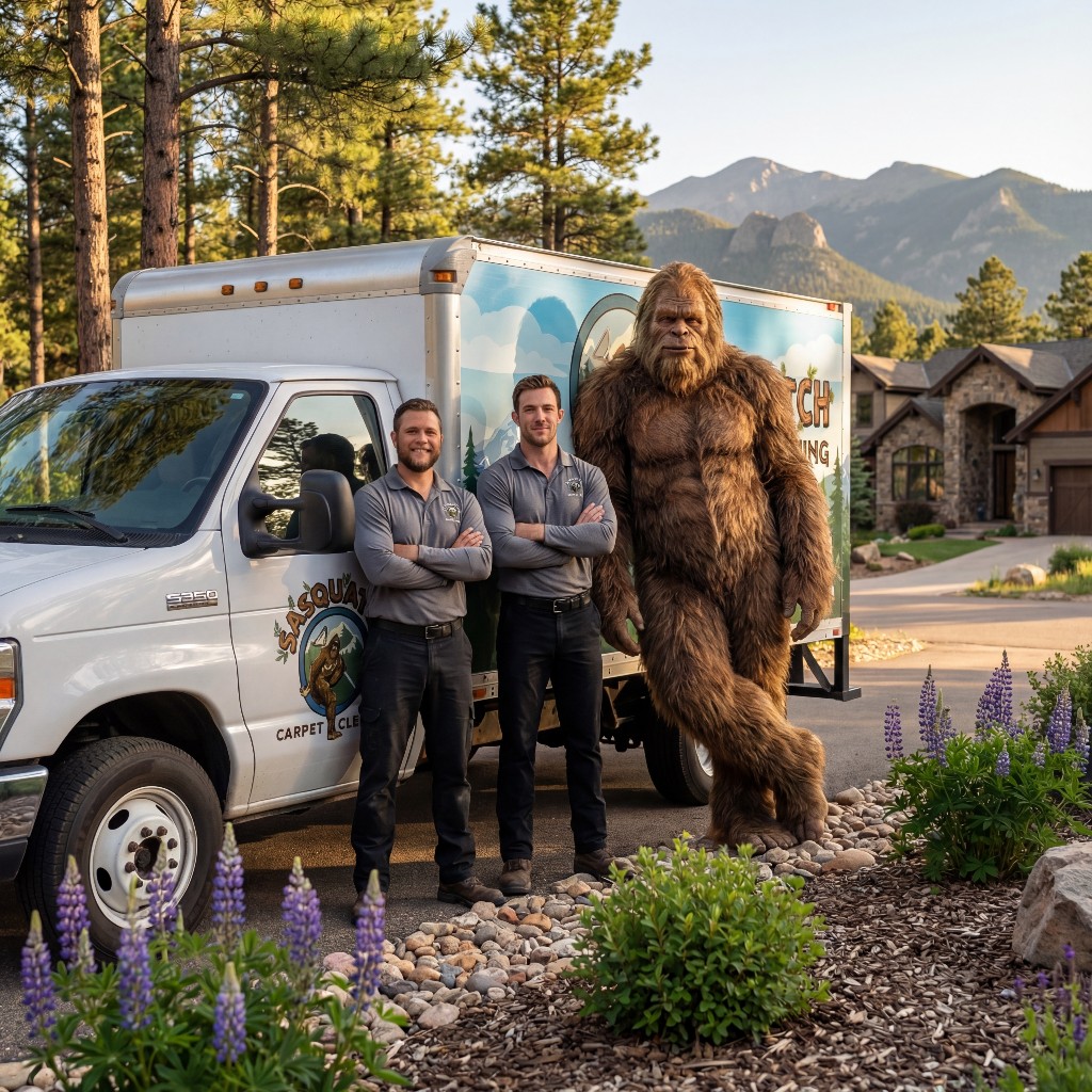Sasquatch Carpet Cleaning team with truck in Colorado mountains